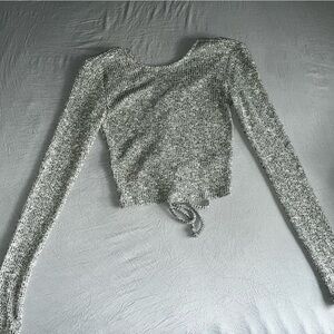Garage Silver Long Sleeve Cut Out Bodysuit